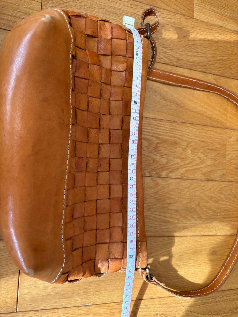ブラウン レザー 編み込み ショルダーバッグ