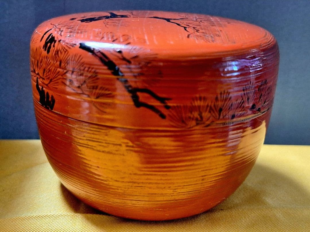 茶道　茶道具　棗　裏千家　輪島塗 塗師 岡本陽斎【朝陽棗 共箱】漆器 淡々斎好写