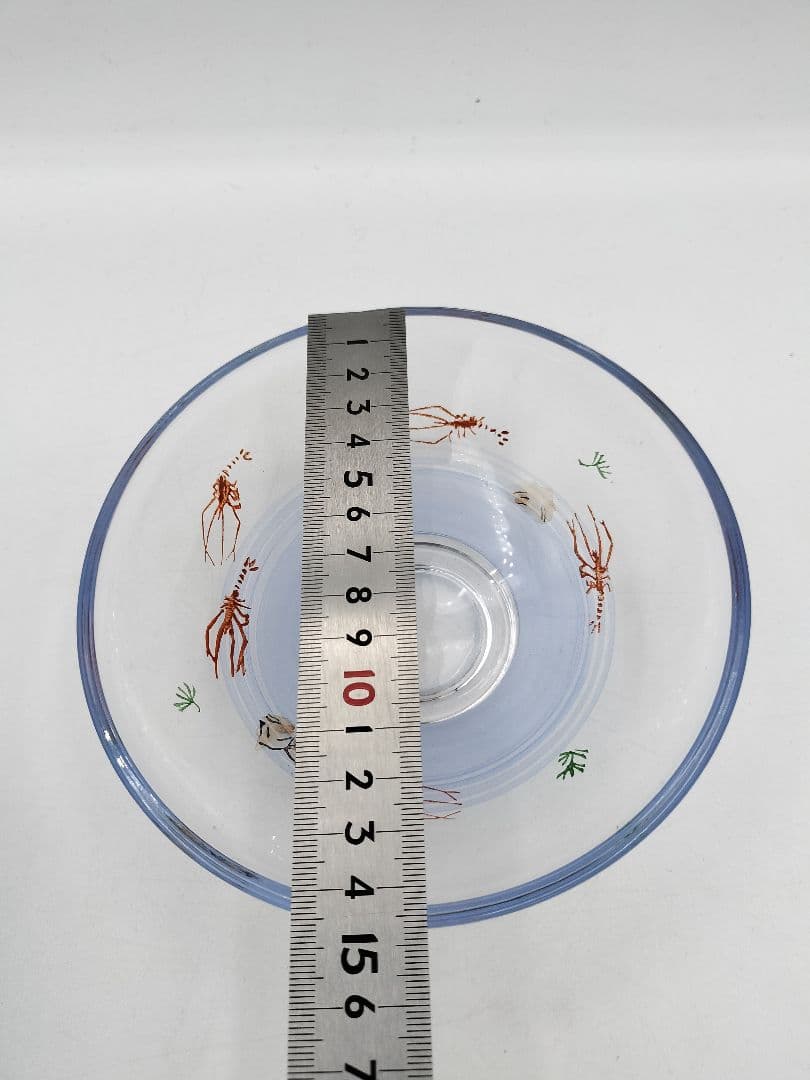 c351【新品・未使用】義山　平茶碗 ガラス 手長海老 八木海峰 紙箱 茶道具