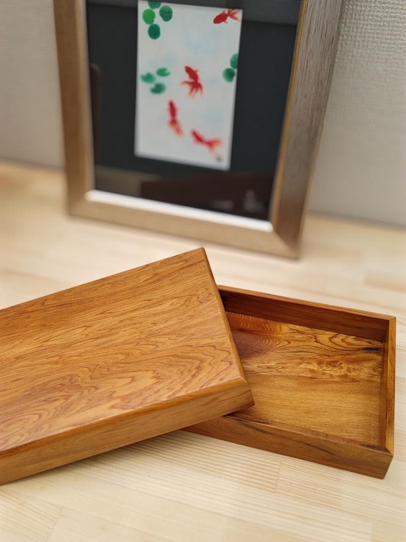 M044-2　屋久杉　文箱　木箱　蓋つき