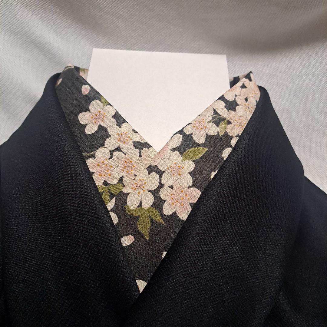 くすみ墨　半襟　半衿　ハンドメイド　生地　桜　花柄　春　仕付けしやすい芯付き