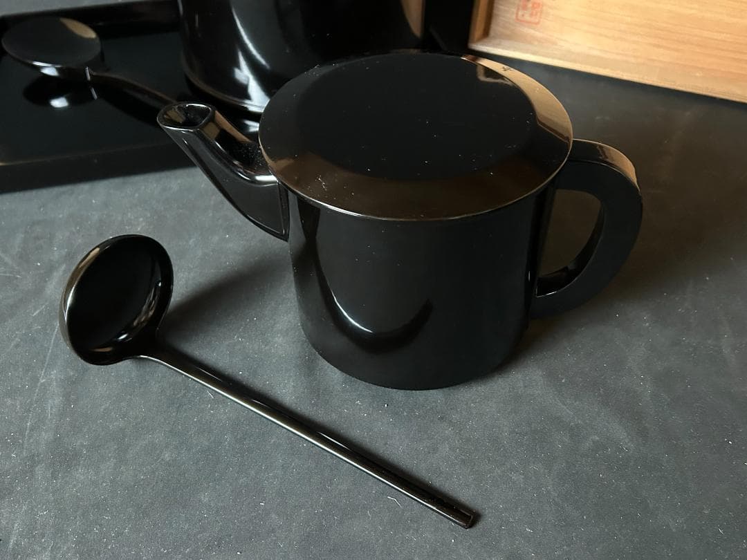 塗師 内田宗寛 黒塗 湯盆/通盆/湯次/飯次 共箱 茶懐石道具6点セット
