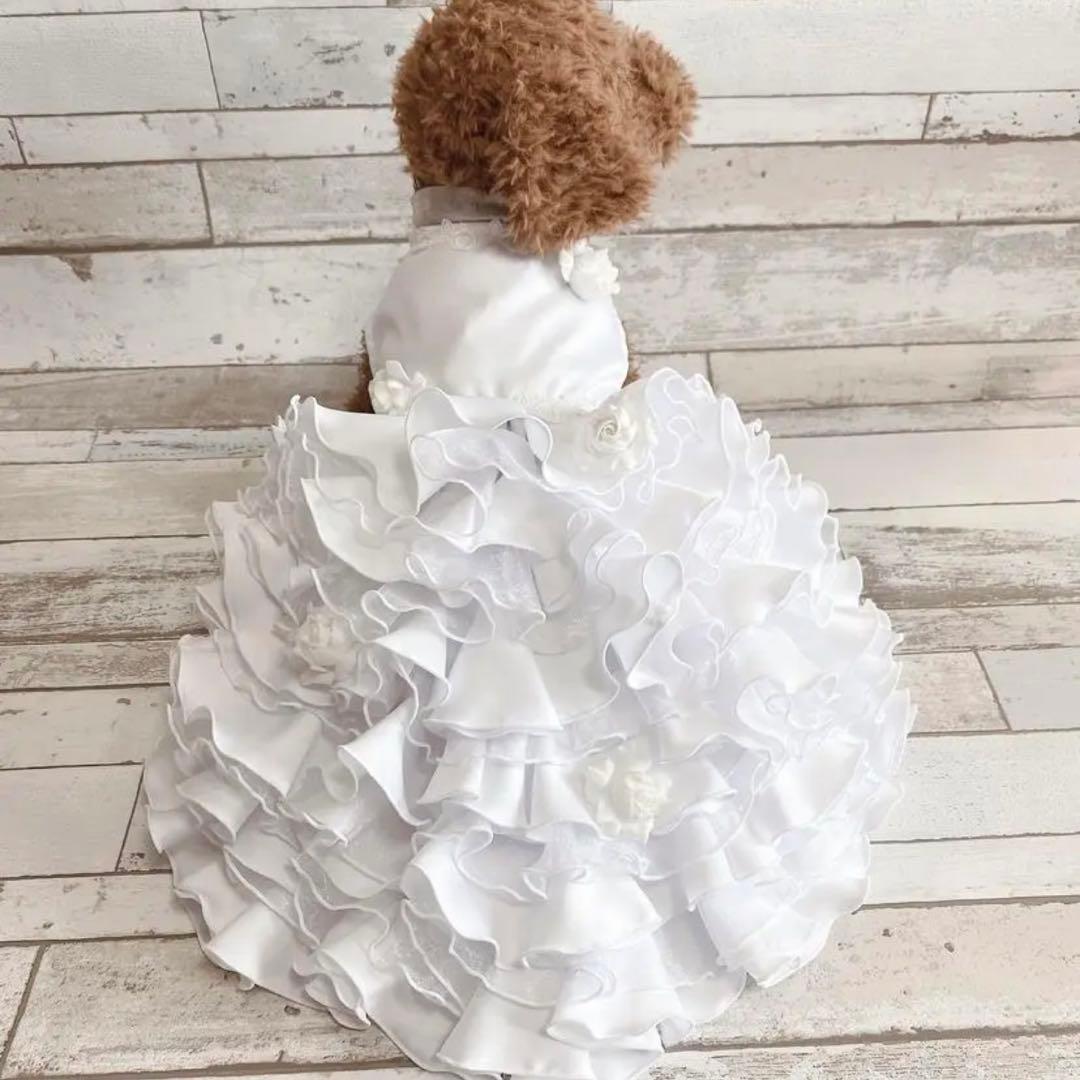 即納✨犬用ウェディングドレス 白 M 犬服 結婚式