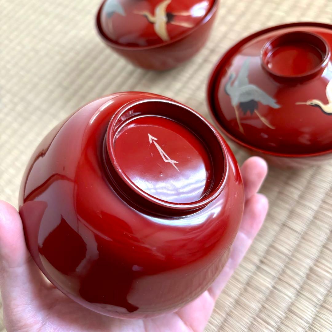 漆　椀　吸い物椀　二羽鶴　蒔絵　民芸　うつわ　骨董　時代　明治　大正　昭和