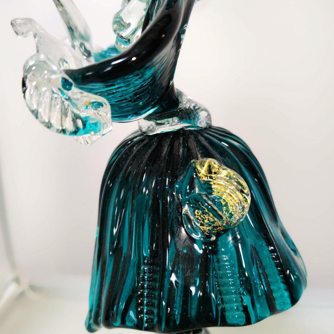 ベネチアンガラス　ムラーノ ガラス　New Arte 90　金彩　30cm　青緑