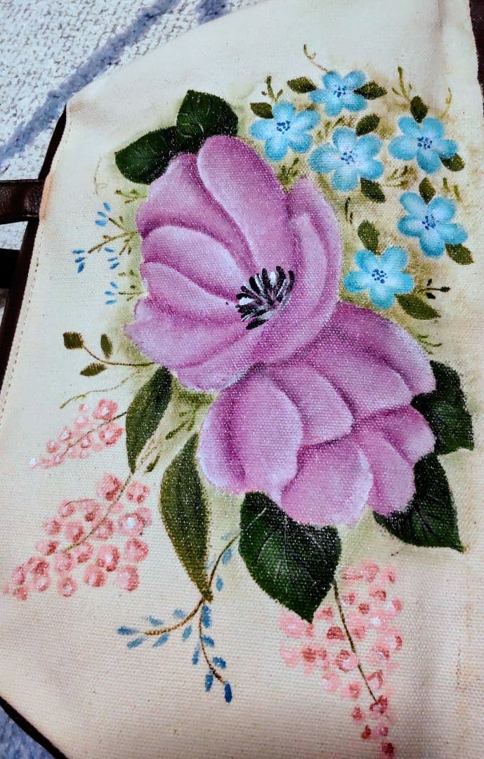 トールペイント花柄手描き　ハンドバッグ