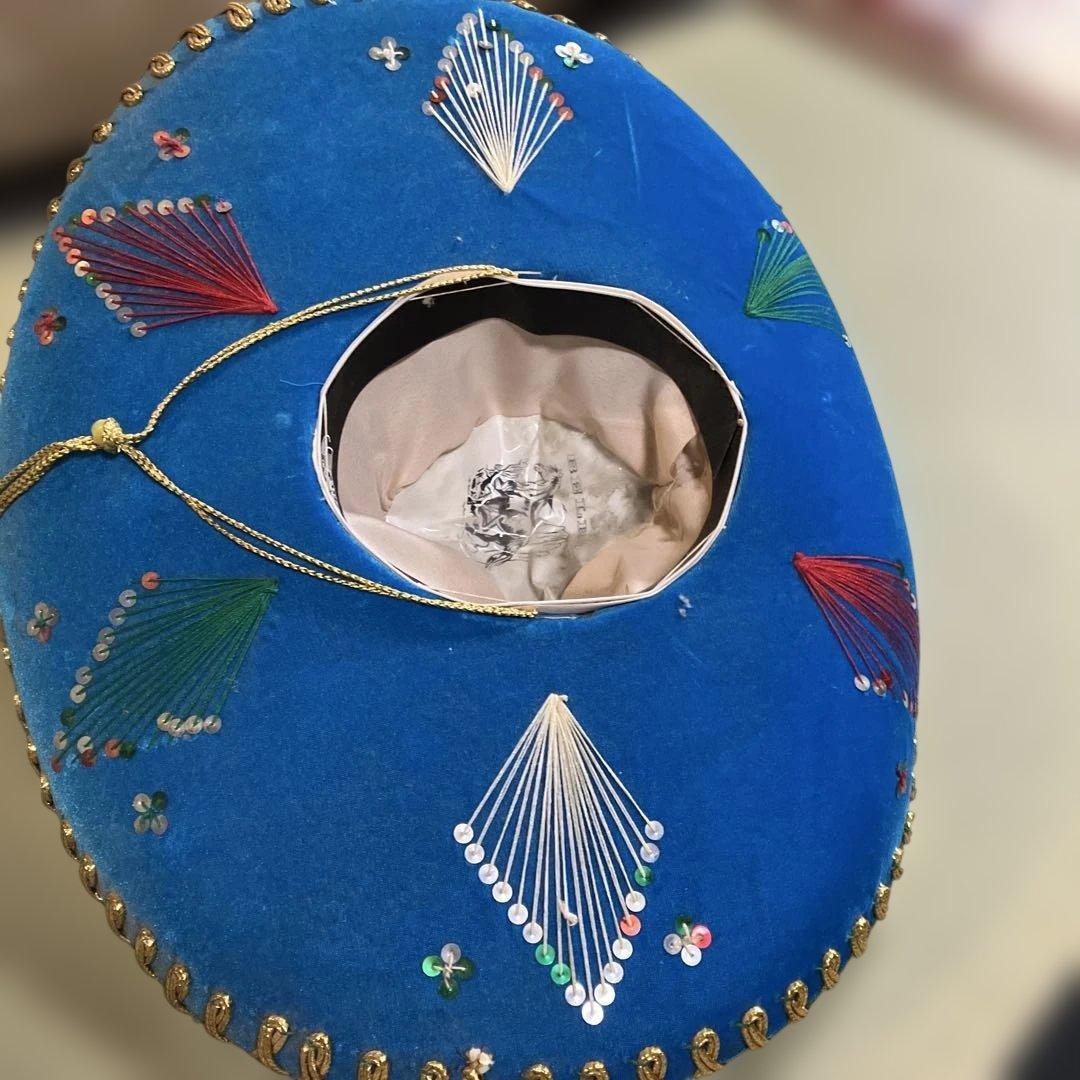 メキシカンハット 青色 刺繍入り