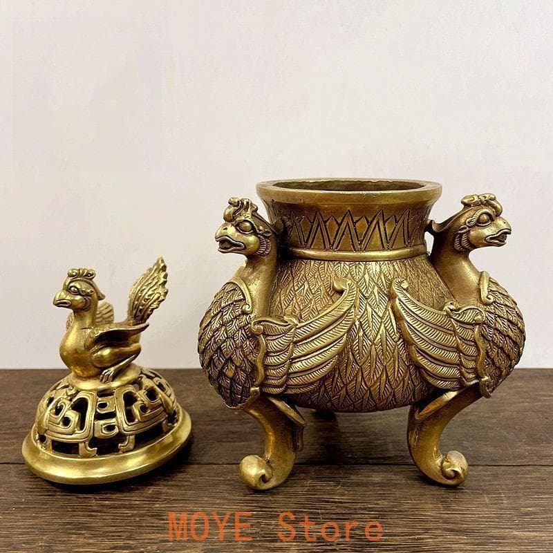 銅製 三足鳳凰香炉 香薫炉 香道具 置物 工芸品 装飾インテリア