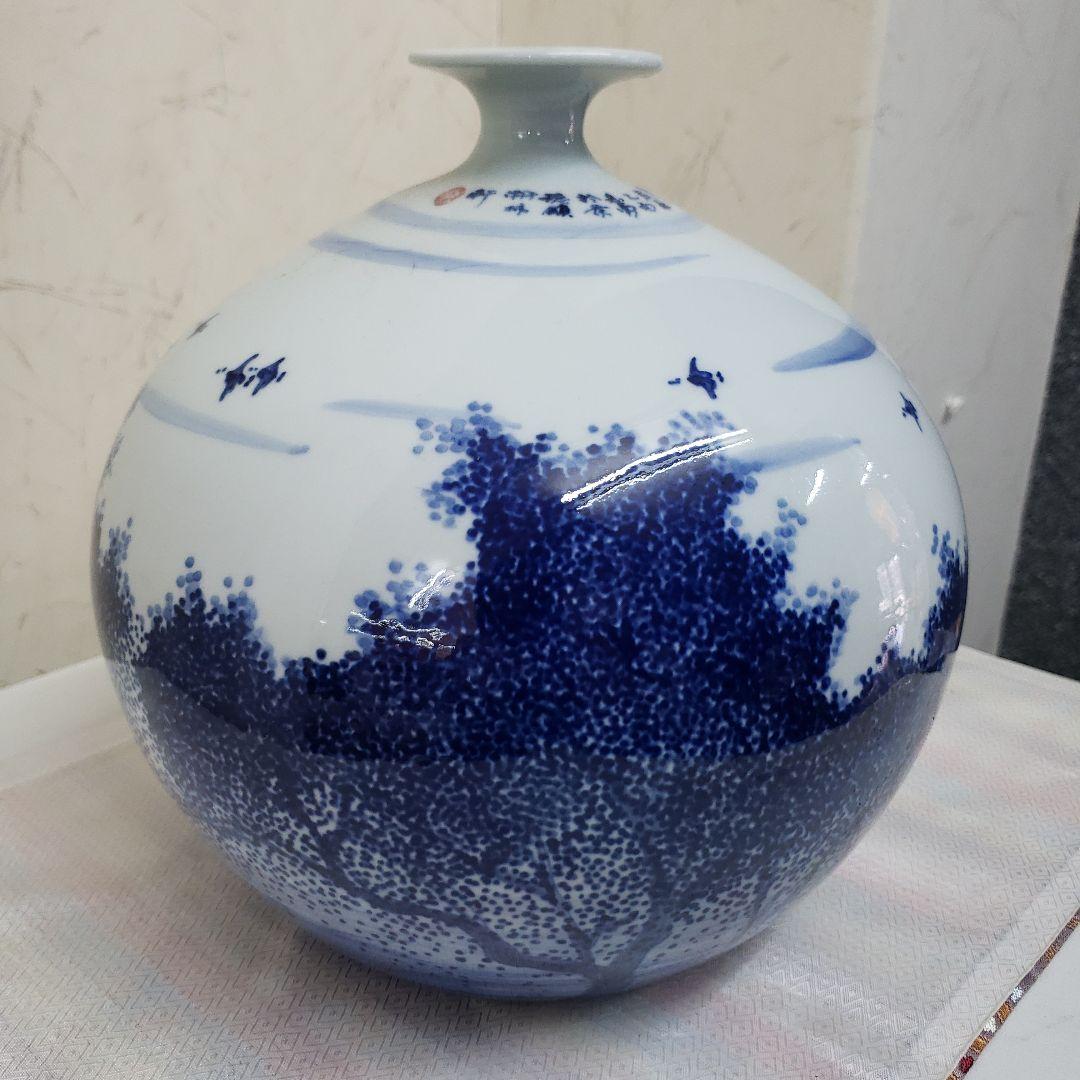 蔵出し特価　景徳鎮　風景柄　陶器花瓶高さ23cm幅21cm
