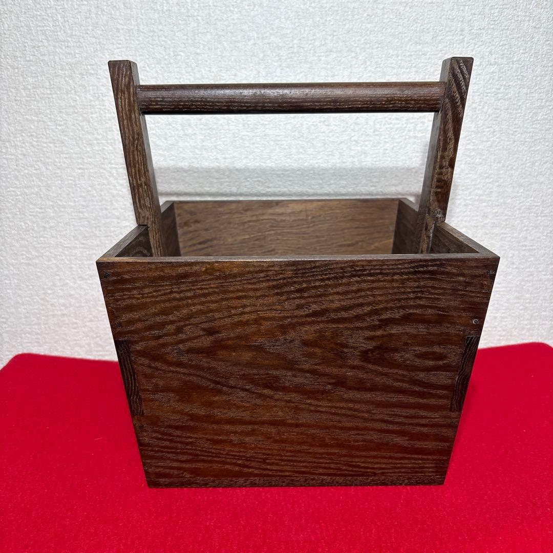 茶道具　木製　箱炭取　炭入れ　箱炭斗　飾り火箸　火箸