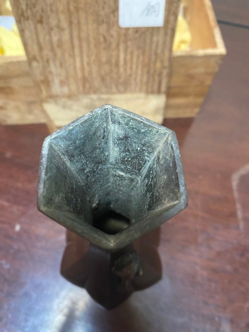 古美術　花瓶　古銅　蛙型　花入　明治
