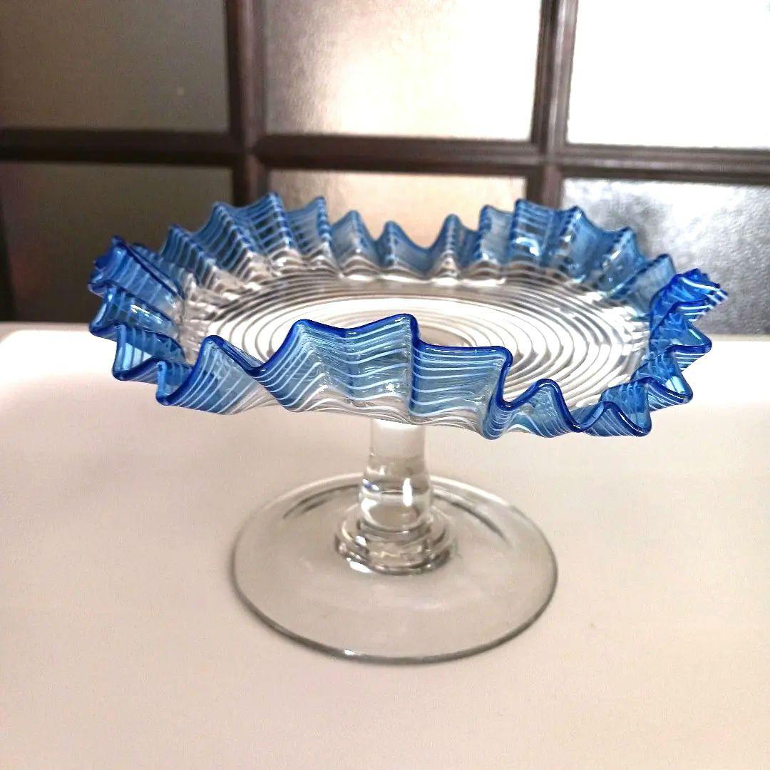 和製ガラス　大正　コンポート　糸巻き　美品