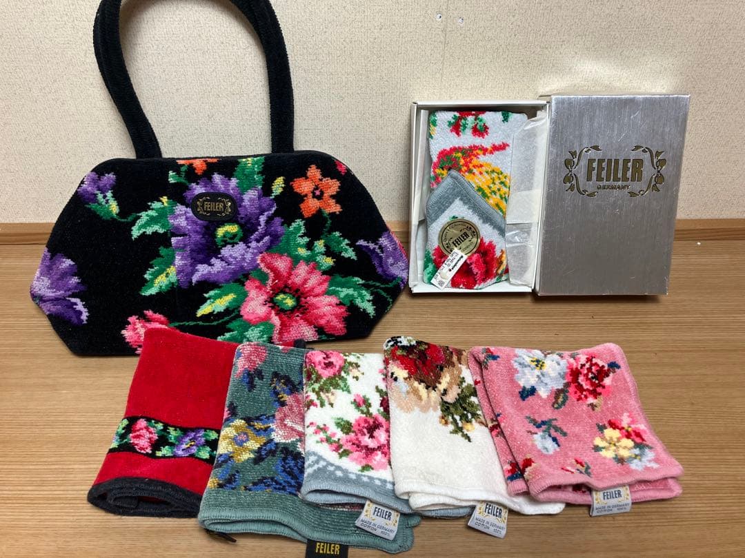 FEILER 花柄タオルハンカチ6枚+バック セット