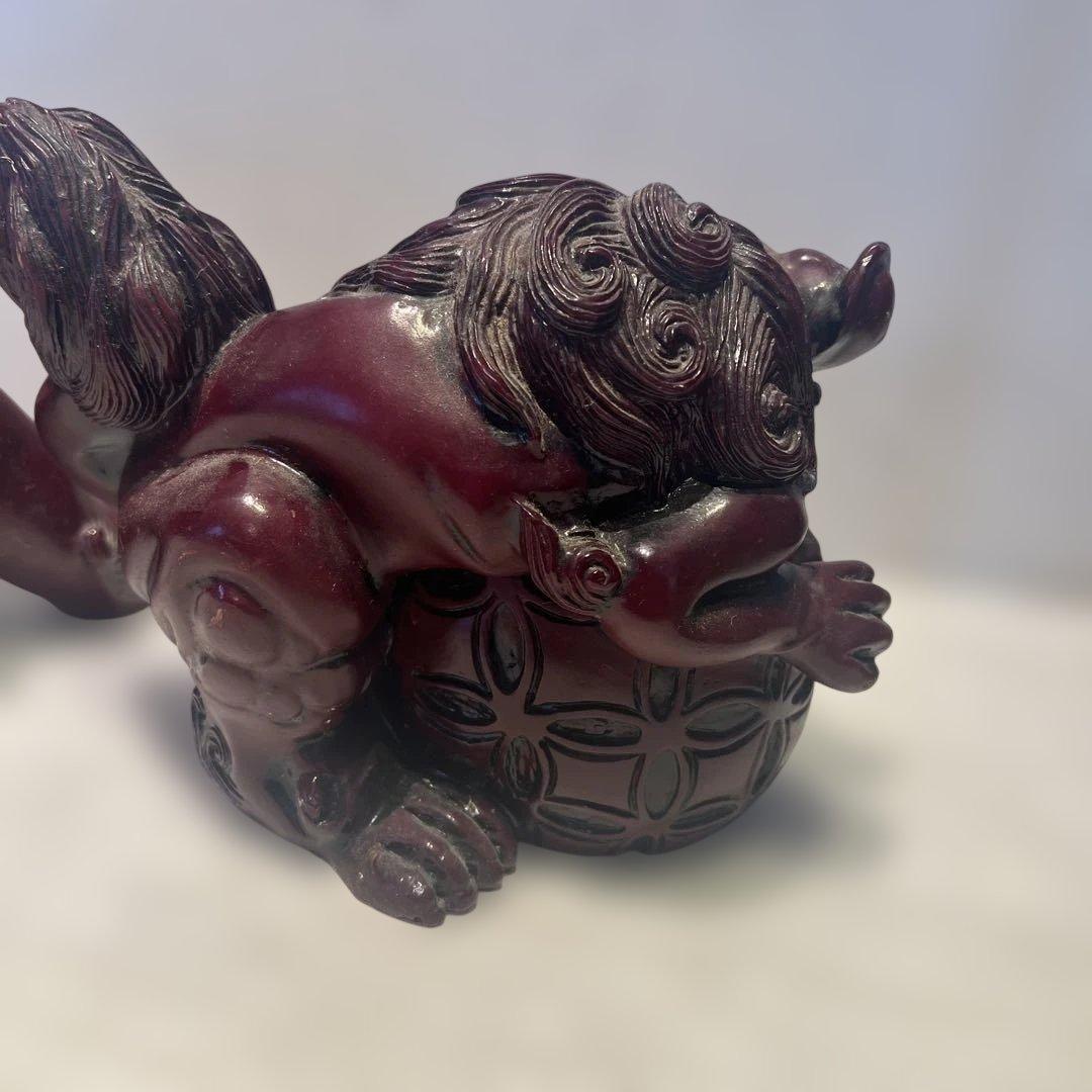 玉乗りシーサー　獅子　魔よけ　玉乗り獅子置物 開運 魔除け 縁起物 骨董品　沖縄