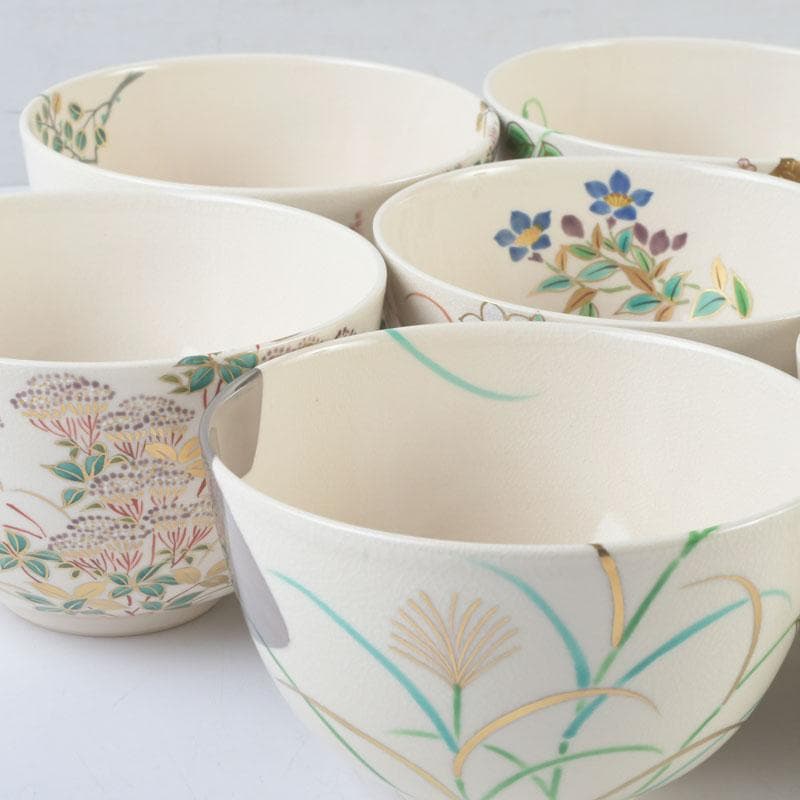 茶道具　富永玄山作　秋七草絵　数茶碗　七客　共布共箱　F　9964A