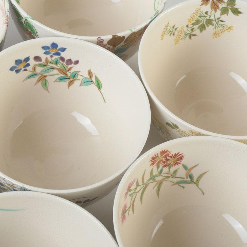 茶道具　富永玄山作　秋七草絵　数茶碗　七客　共布共箱　F　9964A