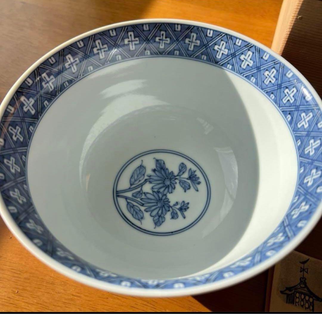 清水焼 赤瓷菓子鉢 朱卷菊画菓子鉢 瑞光 瑞光 青い花柄 茶碗 木箱入り