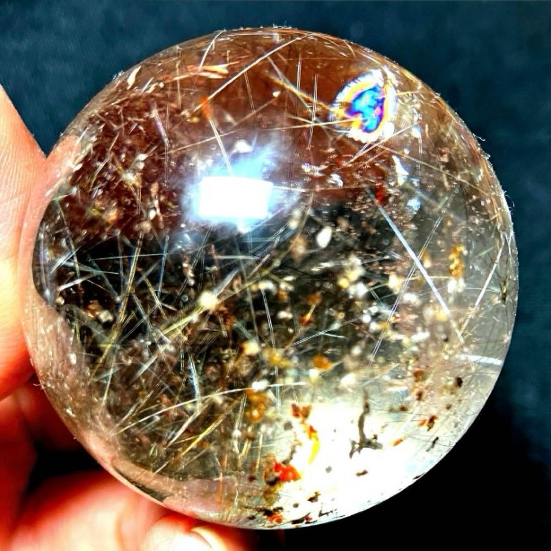 46mm ゴールドルチルクォーツ　丸玉　スフィア　金針水晶