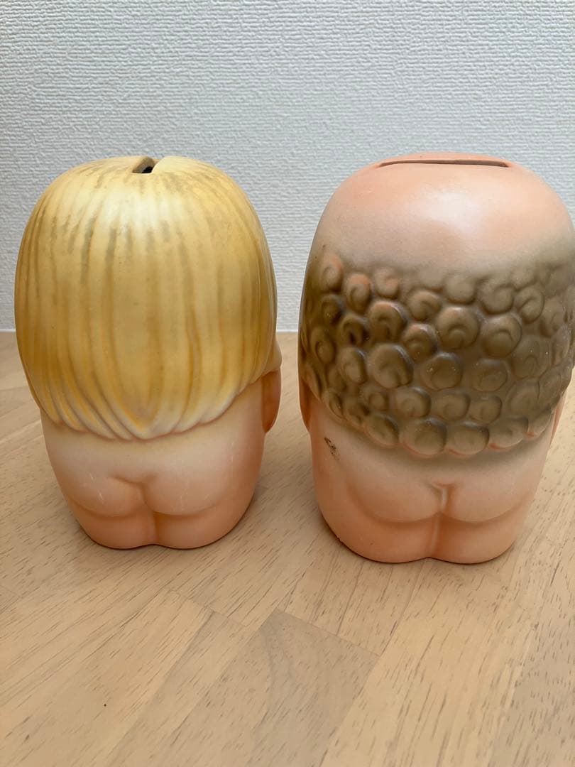 アンティーク貯金箱　置物　日本製　陶器　アダムとイブ