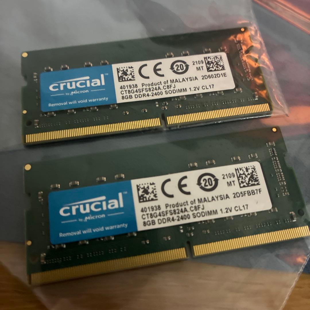 Crucial DDR4-2400 SODIMM CT8G4SFS824A 2枚