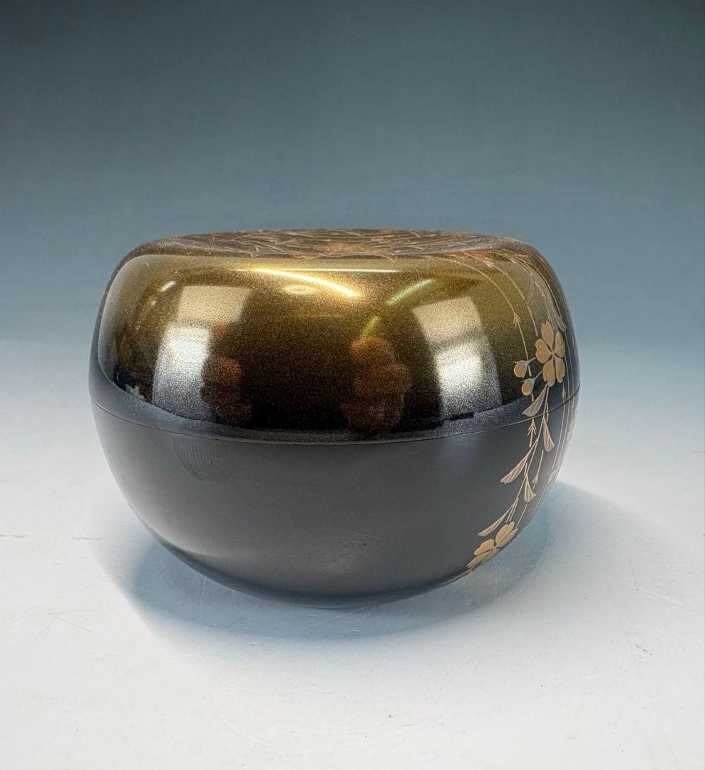 【中古品】茶道具　秀斉造　金ぼかし　しだれ桜蒔絵　河太郎棗
