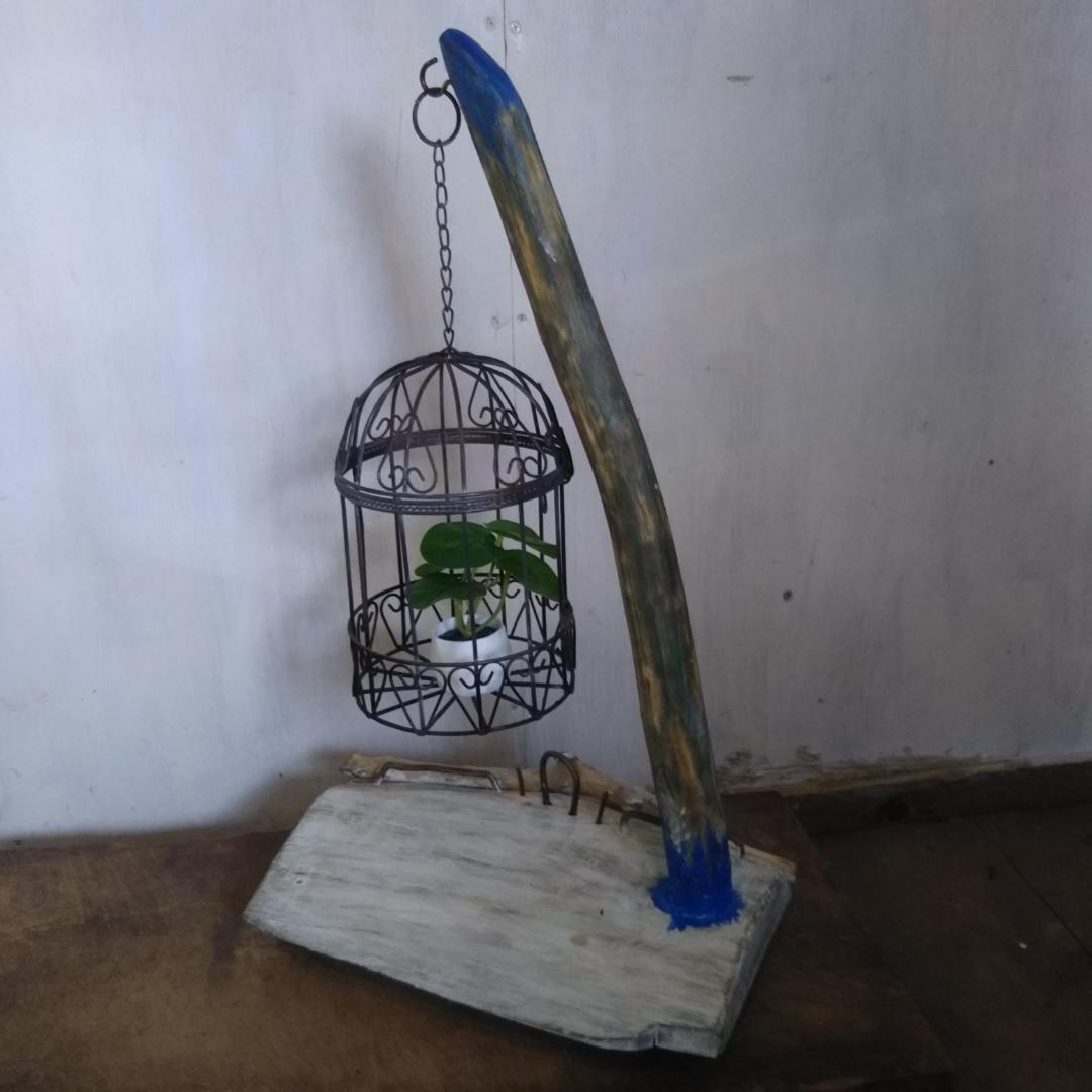 鳥かご　流木　インテリア　錆び　オブジェ　ディスプレイ　置物　植物　一点物