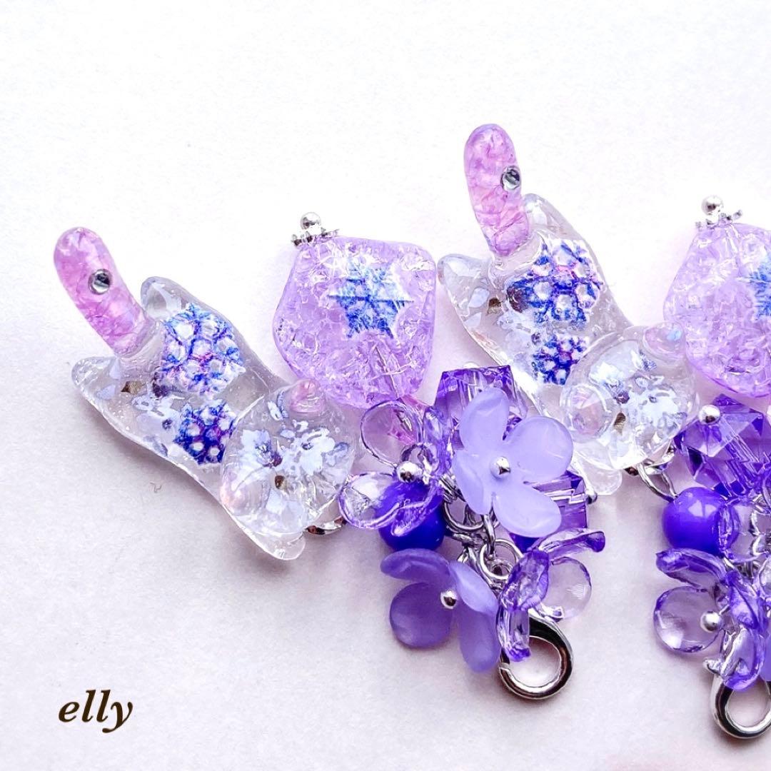 【あおい様】1701.天然石　水晶　雪/花　ジャンピング猫　レジン　チャーム