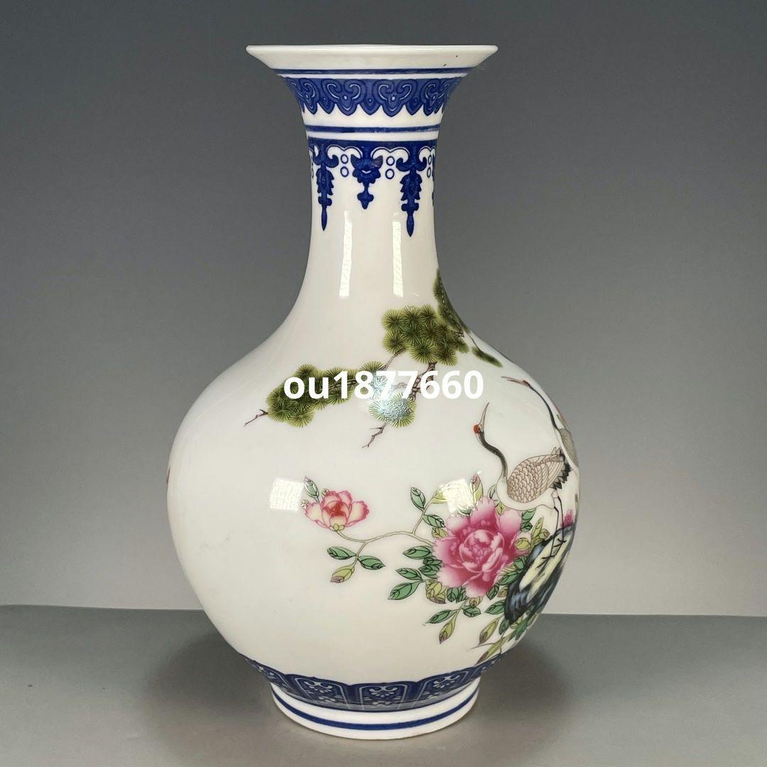 パステル松鶴延年賞瓶 景徳鎮 陶磁器 装飾品 現代工芸品 美術品 置物