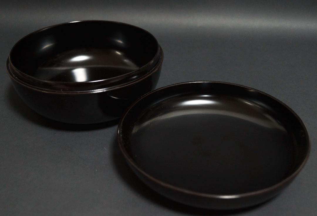 茶道具 祥園造 黒塗丸形菓子器 共箱★時代物★6D0423