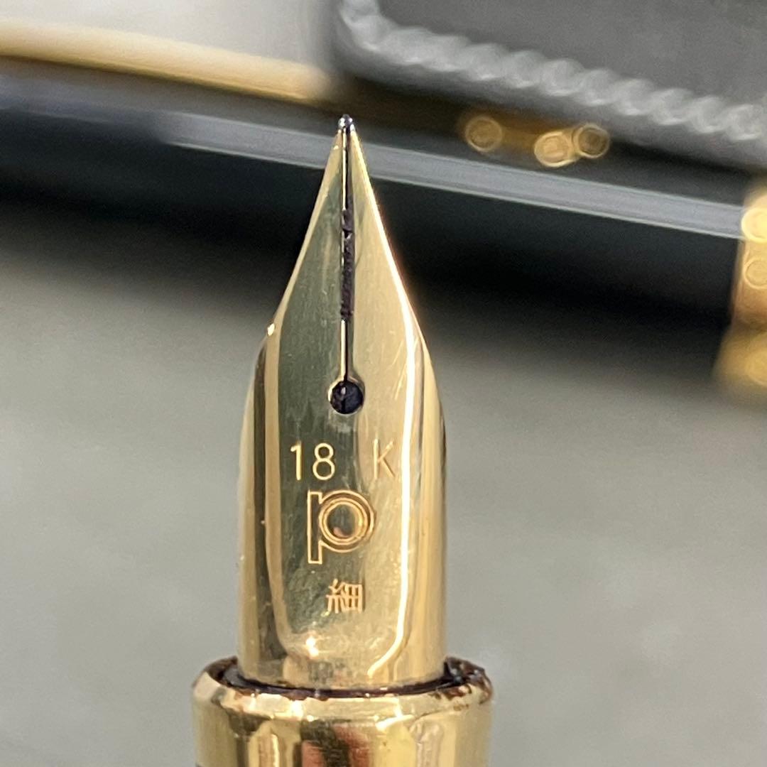 プラチナ万年筆　ペン先18k 装飾金箔の鶴と山
