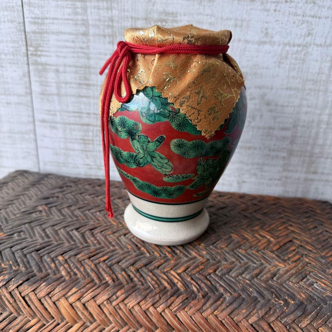 【極美品】飾り壺 金襴蓋 朱塗り 松紋様 骨董 アンティーク