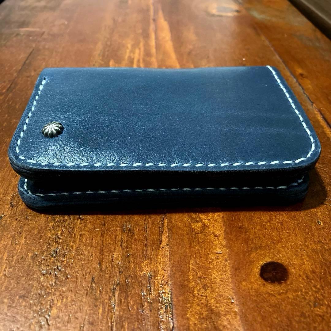 本革　財布　オールレザー　紺色　二つ折り財布　　レザークラフト ハンドメイド
