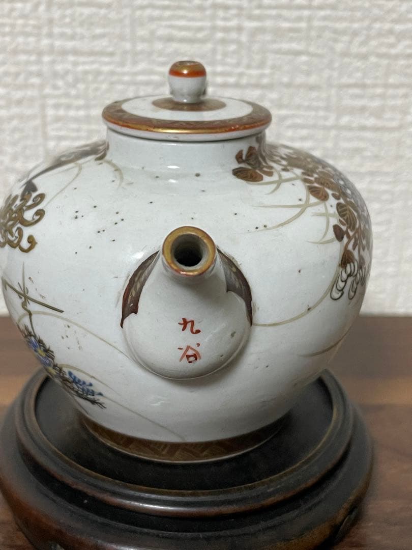 九谷焼 明治期 色絵花鳥文 小ぶり急須