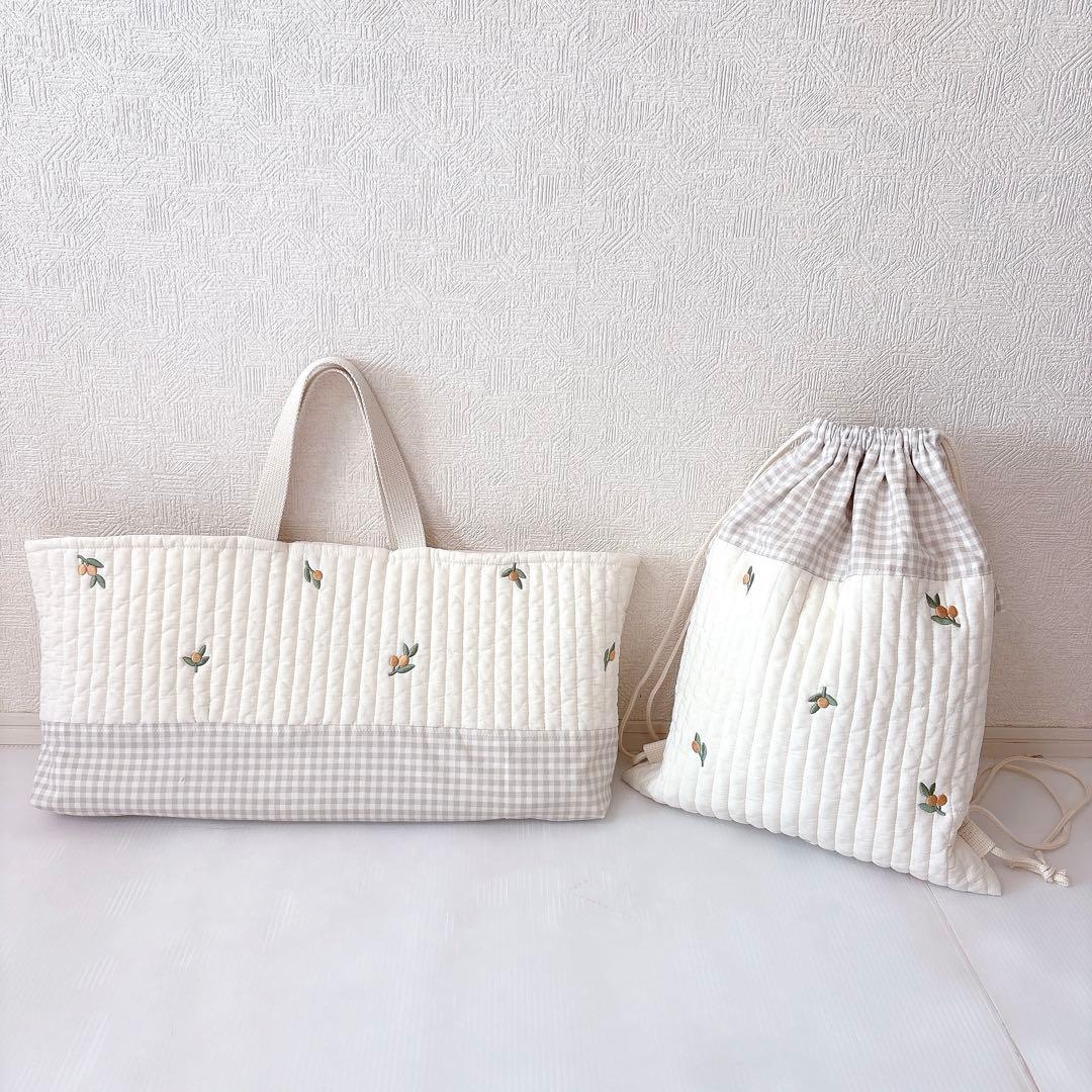 ピアニカケース　ヌビ　オリーブ刺繍　ナップサック