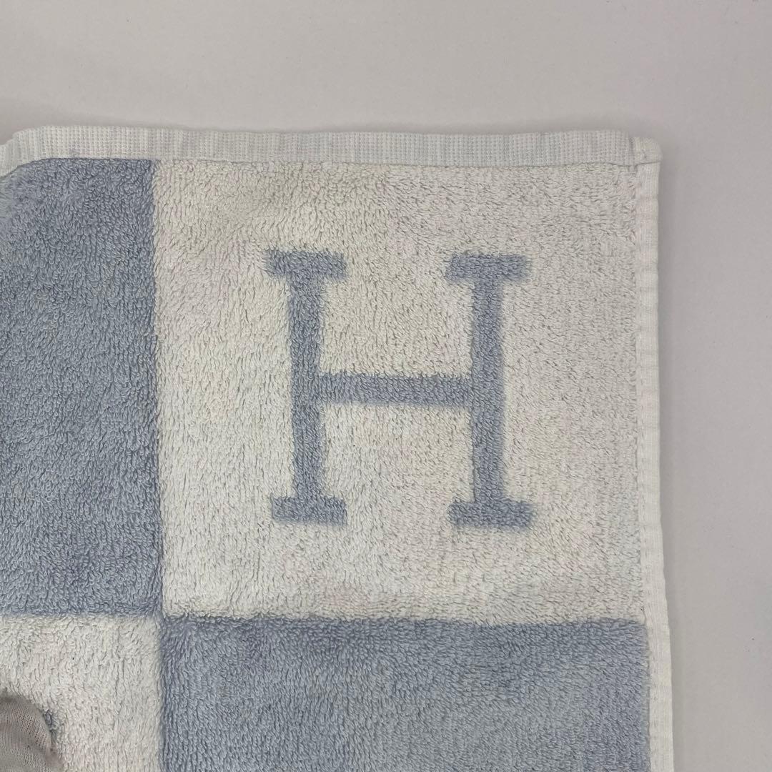 Hermes エルメス アヴァロン H柄 ハンドタオル ブルー ホワイト
