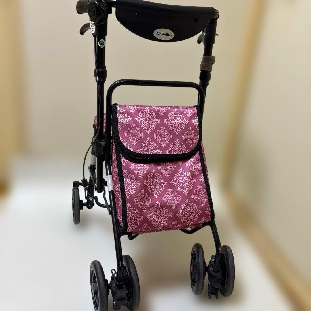 送料込み⭐︎島製作所　エアウォーカー　ピンク　保冷バック＆椅子付き　シルバーカート
