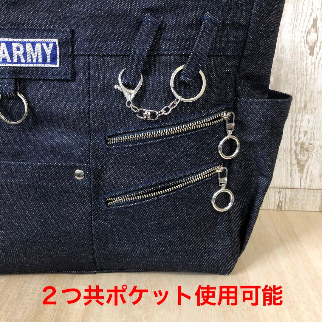 ユキノ助　トートバッグ　ハンドメイド　ネイビー　シルバーW