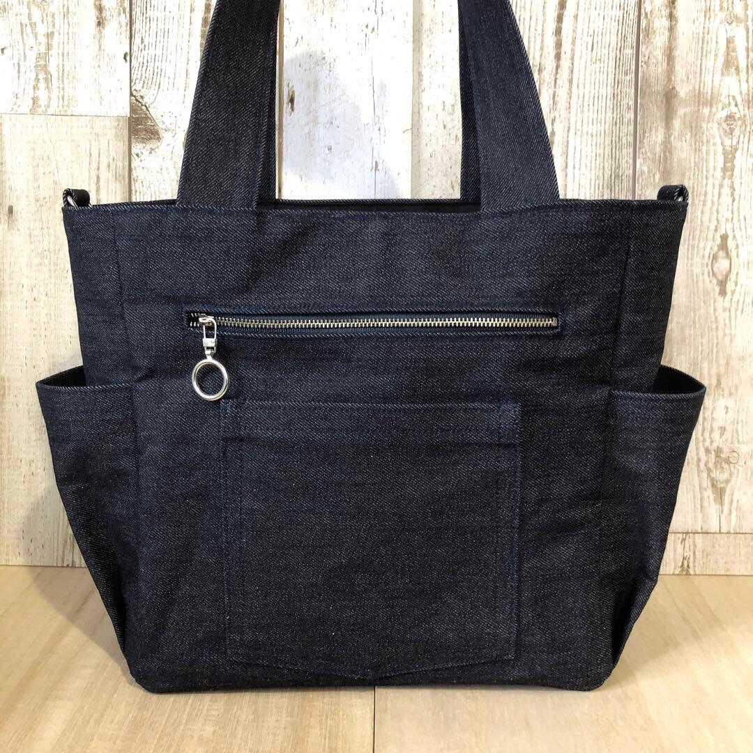 ユキノ助　トートバッグ　ハンドメイド　ネイビー　シルバーW