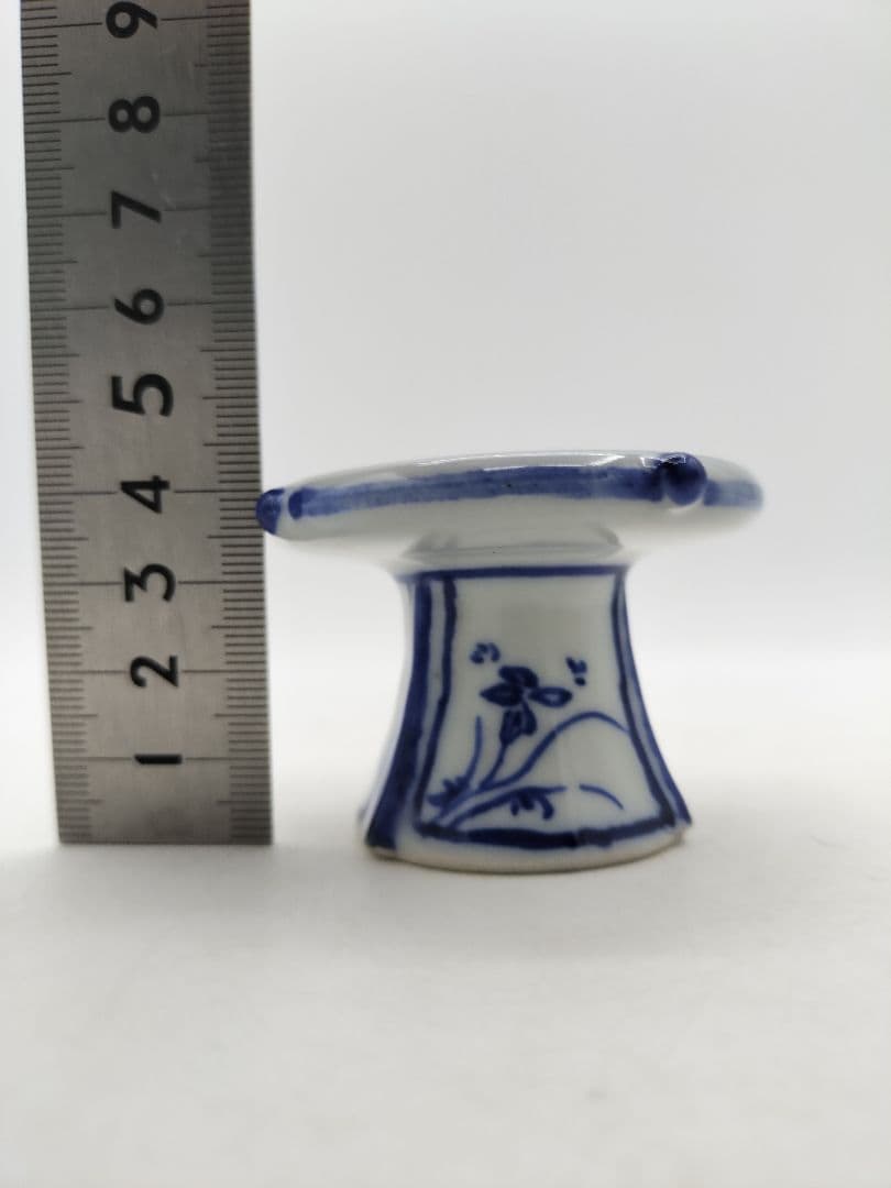 d040 【未使用品】蓋置 染付　三宝 矢口永寿 木箱 茶道具　九谷
