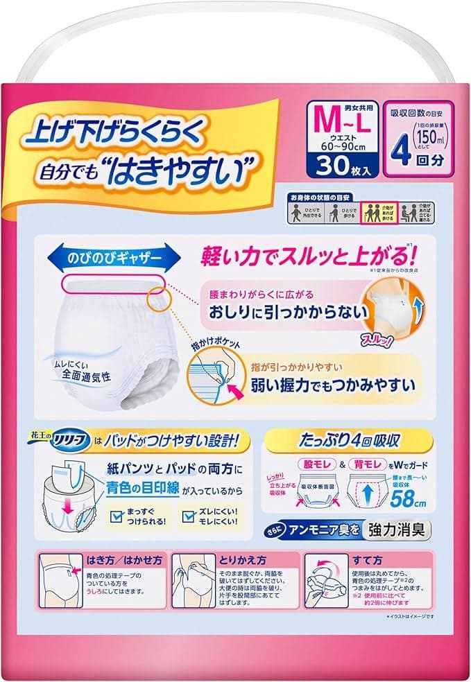 【花王】リリーフ上げ下げらくらくパンツ4回分【大人 おむつ紙パンツ】2個セット