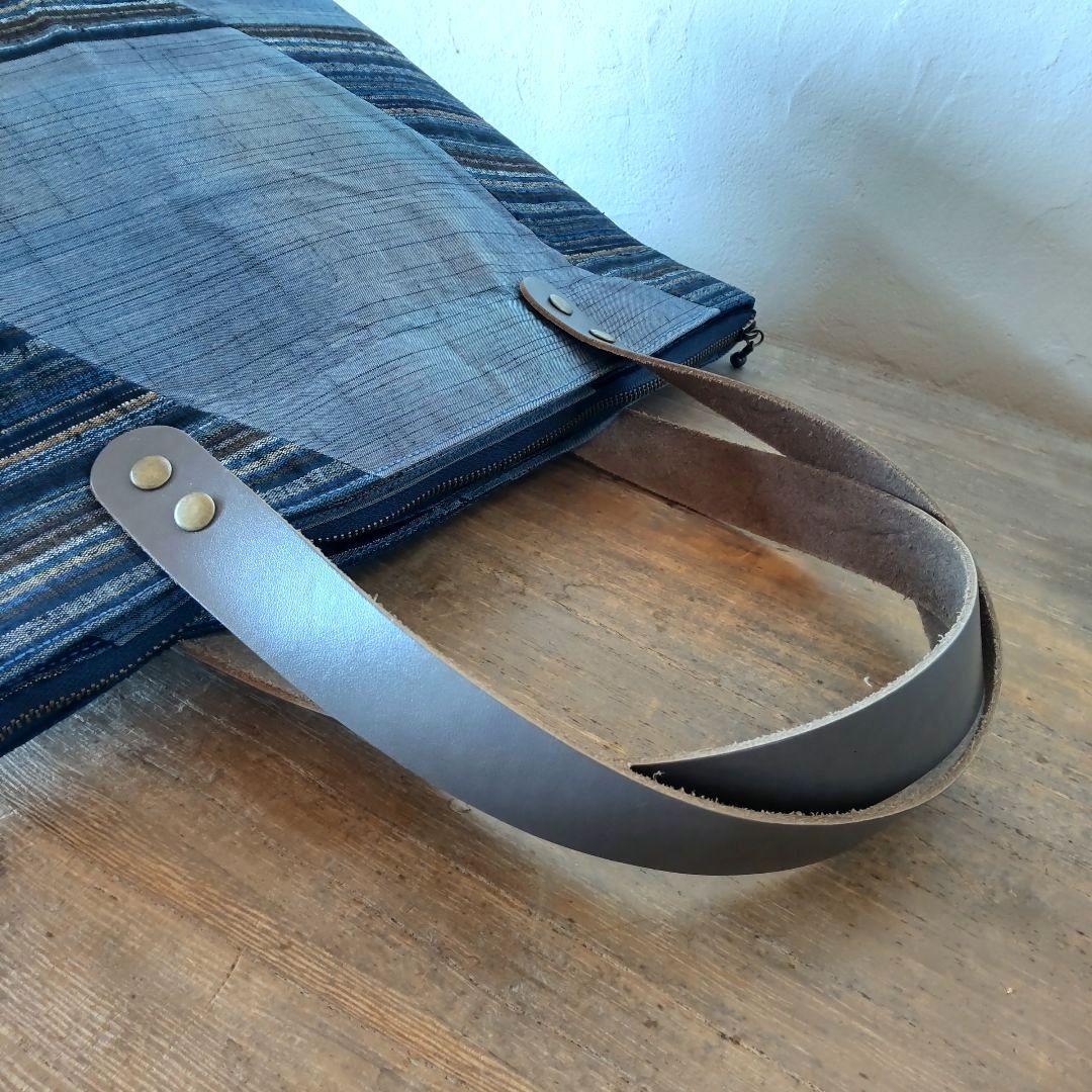 【ハンドメイド】帯リメイク◉紬トートバッグ(大)/絹/切り嵌め/ファスナー付き