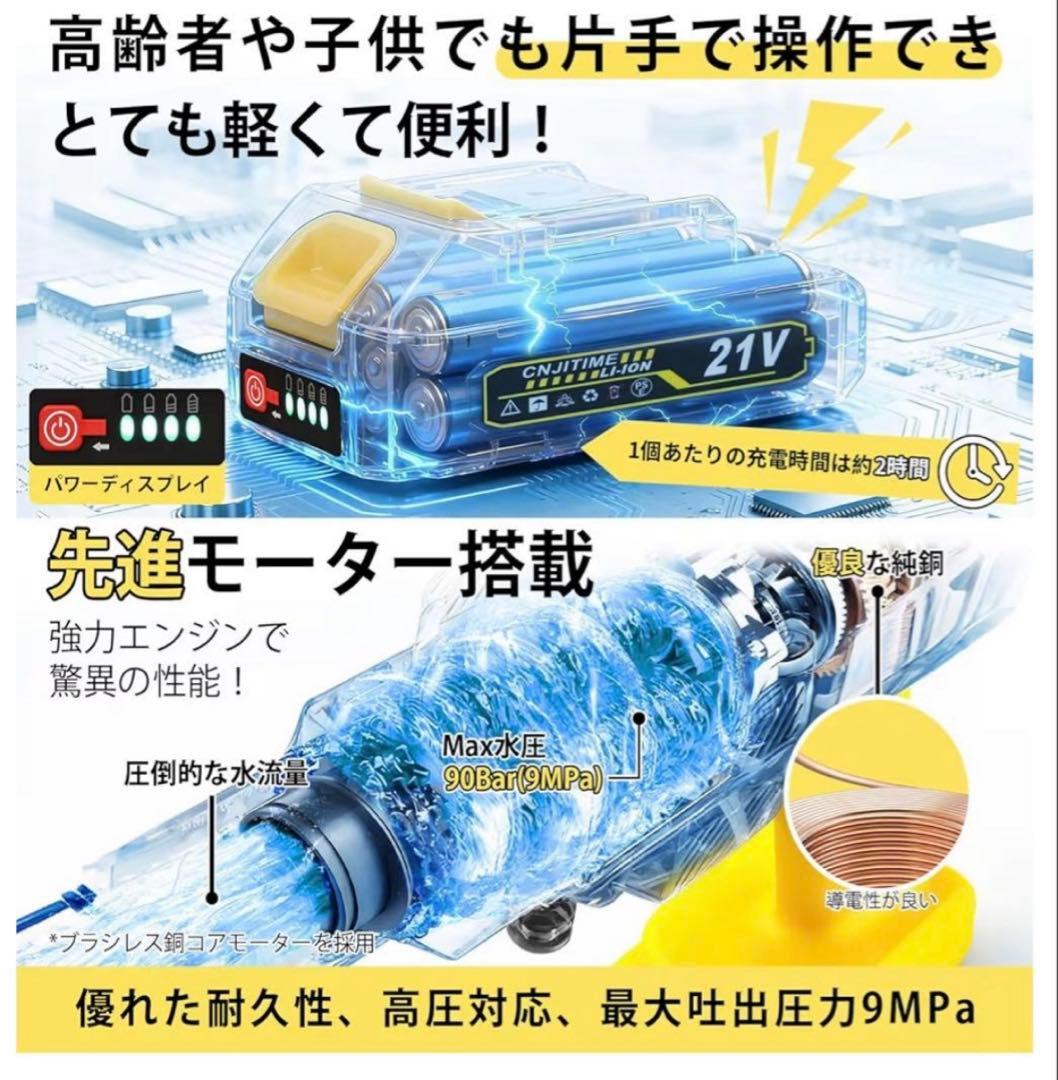 高圧洗浄機2026年新登場 軽量版 コードレス9MPa ハンディPSE認証済み