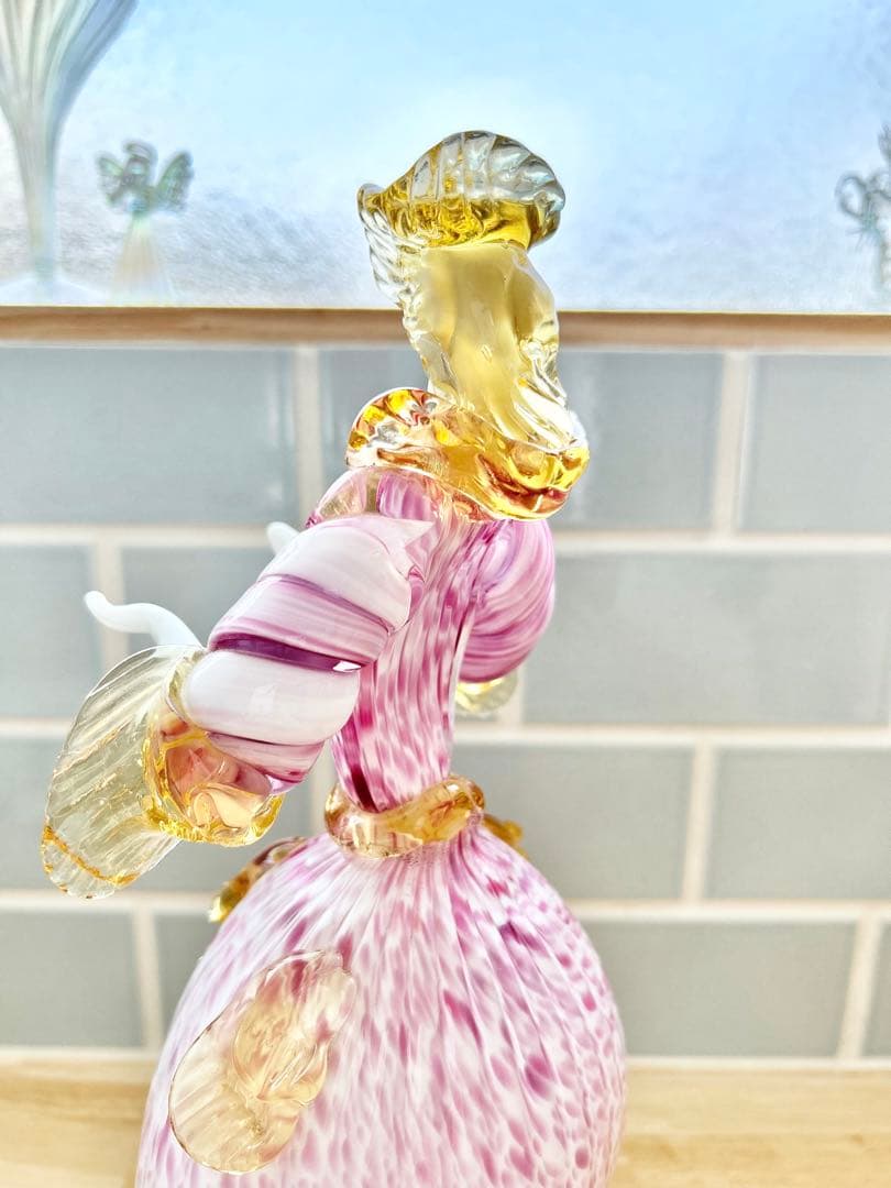 ベネチアン ガラス murano ムラーノ 貴婦人 ドール オブジェ ピンク 桜