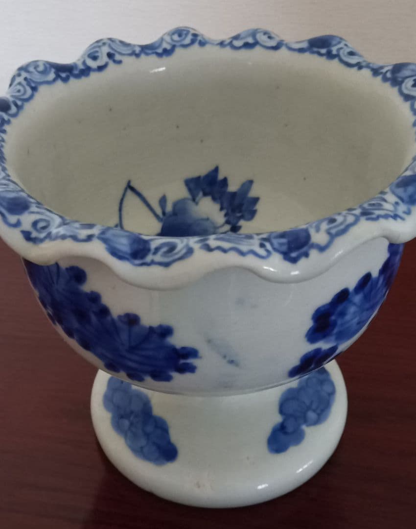 骨董 伊万里焼 盃洗 染付 花弁縁 花器 菓子鉢 アンティーク
