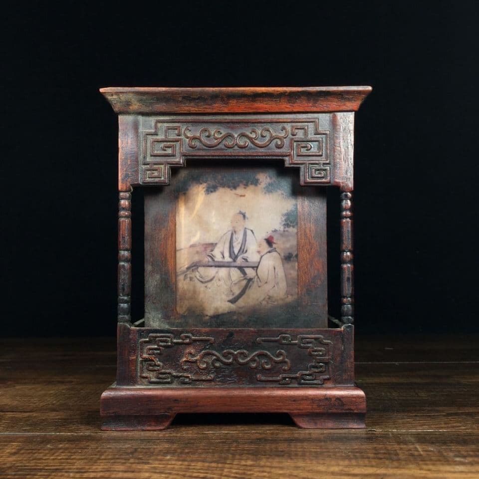 花梨木彫刻人物筆筒 文房四宝 書道具 文房具 装飾品 現代工芸品 美術品 置物