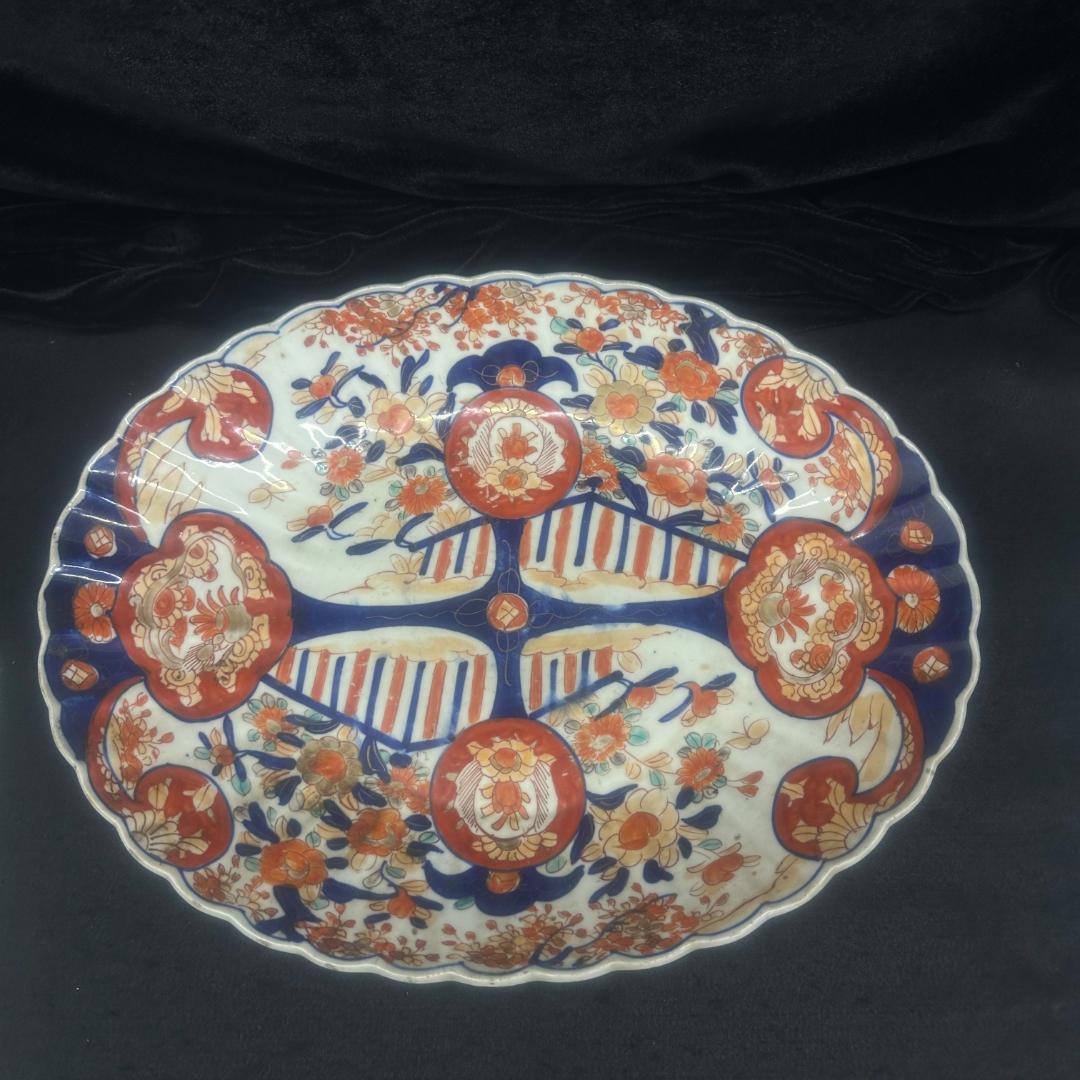 古伊万里　染付　赤絵　変形皿37cm