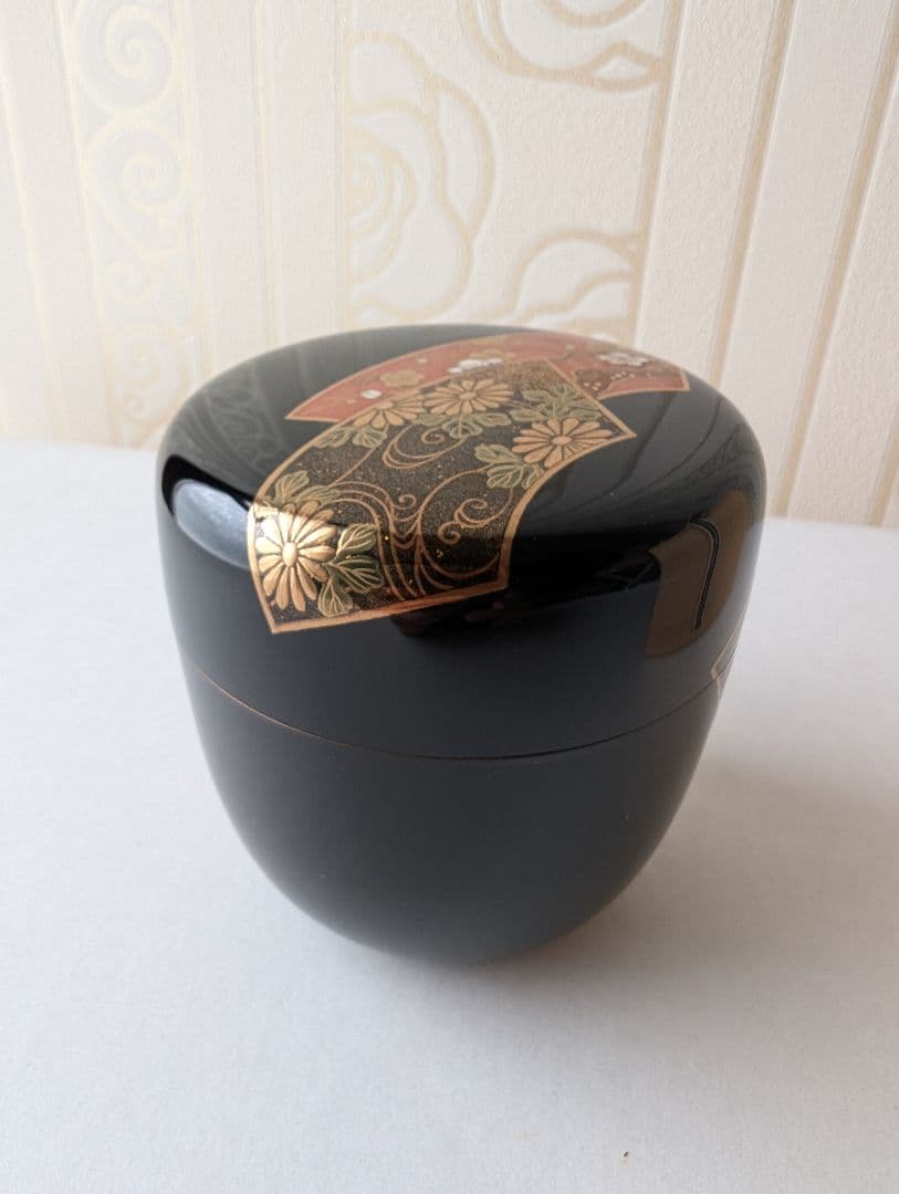 【中古美品】大棗「扇面蒔絵」（塚本規義 作）茶道具