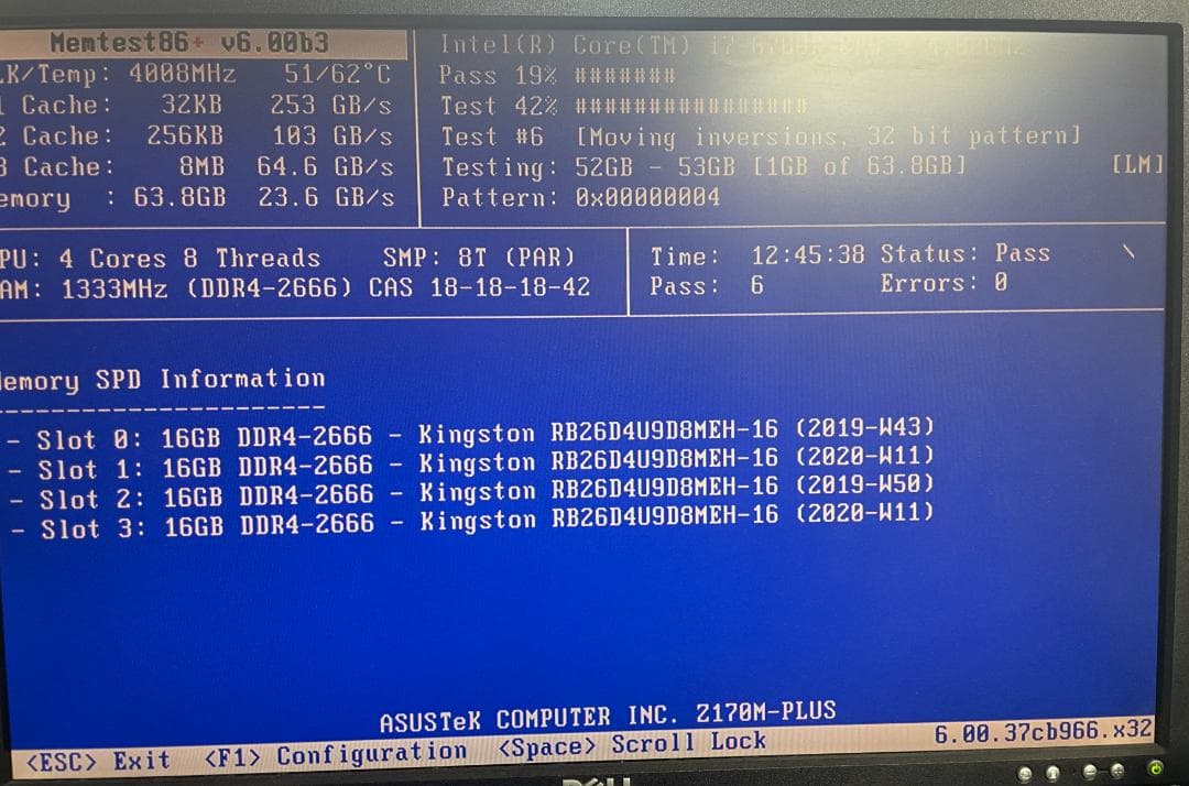 メモリ 16GB×4枚=64GB DDR4-2666 Kingston 動作保証