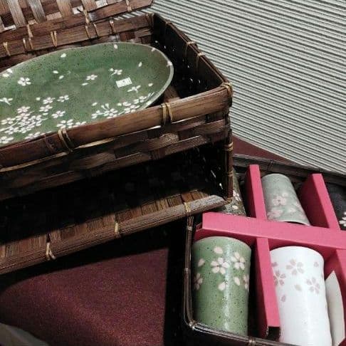 90s【未使用・新品】竹久夢二美術館監修 竹籠入 美濃焼 庫山窯 和食器セ
