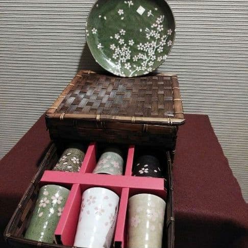 90s【未使用・新品】竹久夢二美術館監修 竹籠入 美濃焼 庫山窯 和食器セ